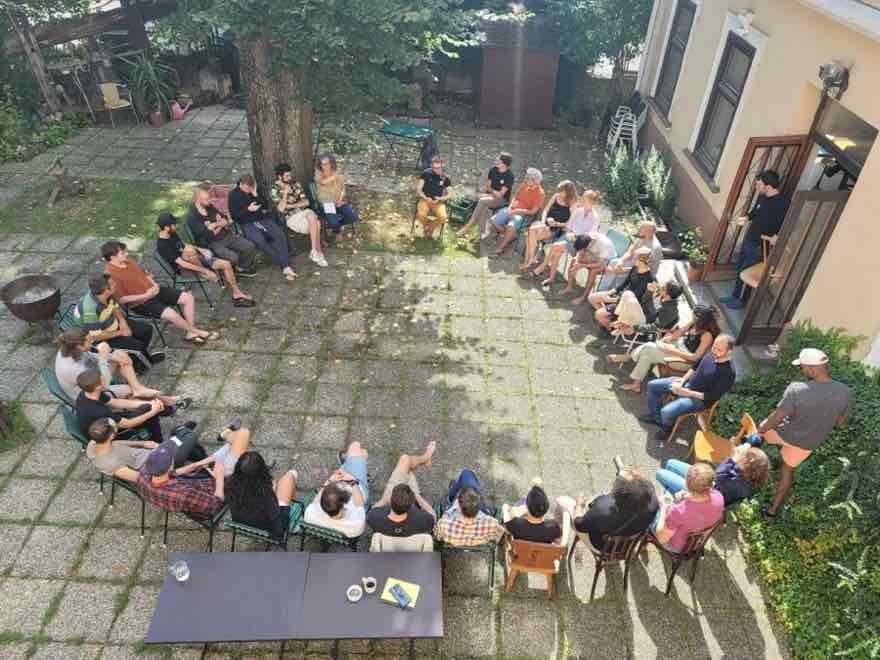 An opening circle in a courtyard